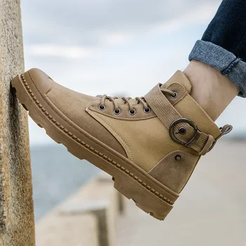 

New Canvas Shoes Autumn Breathable Casual Trendy Desert Boots Leather High Top Cowboy Military Training Boots for Men