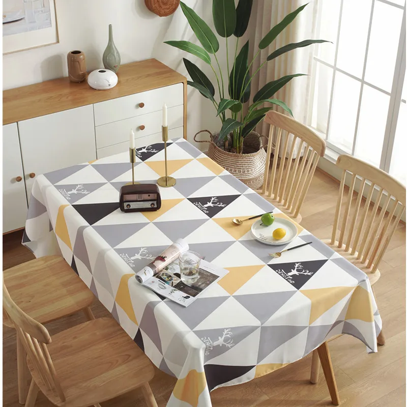 Waterproof Tablecloth Geometry Triangular Printed Cover Towel Hit The Color Rectangular Table Cloth | Дом и сад