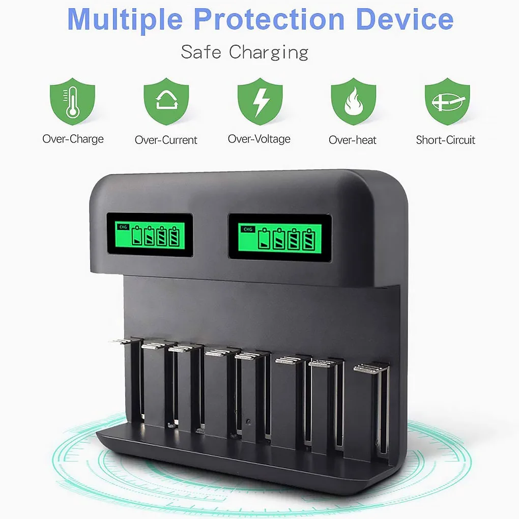 Caricabatterie a 8 slot con alimentazione USB AA/AAA/C/D Caricabatterie ricaricabile con display LCD 2021 Nuovi arrivi_voghion.com