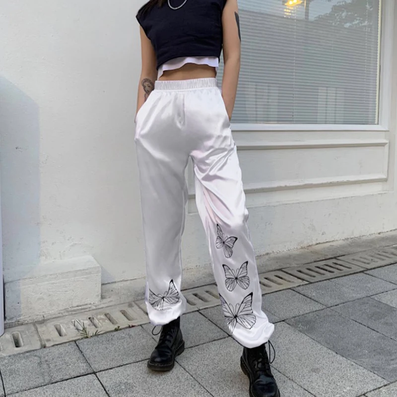 

Streetwear Buttery Embroidery Y2k Sweatpants Jogging Women's Pants Female 2020 Harajuku Woman Elastic High Waisted White Trouser