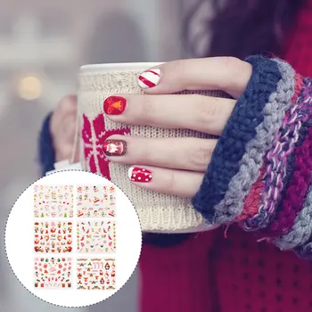 

12 Sheets Nail Art 3D Nail Decor Snowman Snowflake Santa Claus Manicure Stickers Nail Decals Nail Decoration