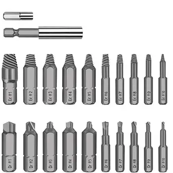 

22pcs Easy Out Bolt Stud Stripped Screw Material Damaged Screw Extractor Drill Bits Guide Set Broken Speed Out Remover Tool