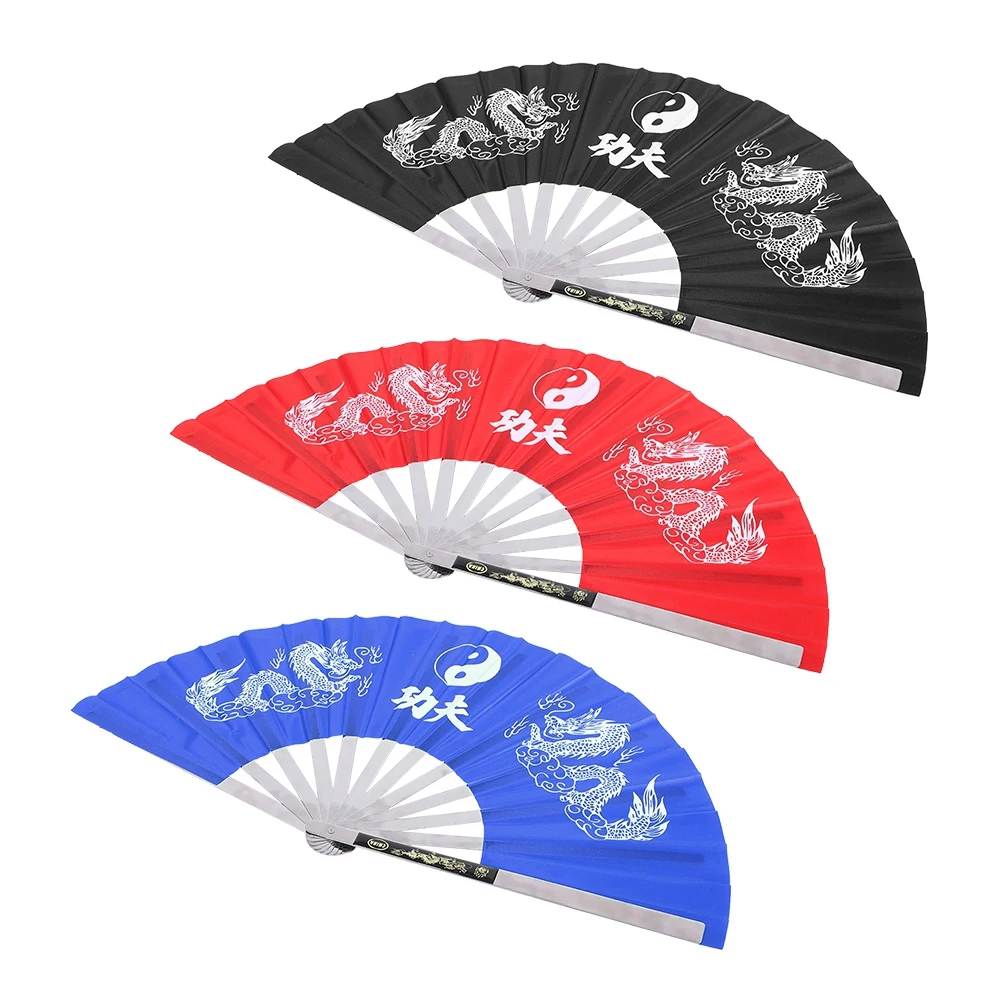 

Stainless Steel Tai Chi Kung Fu Fan Black Red Blue Chinese Dragon Frame For Women Men Martial Art Tai Chi Training Performance