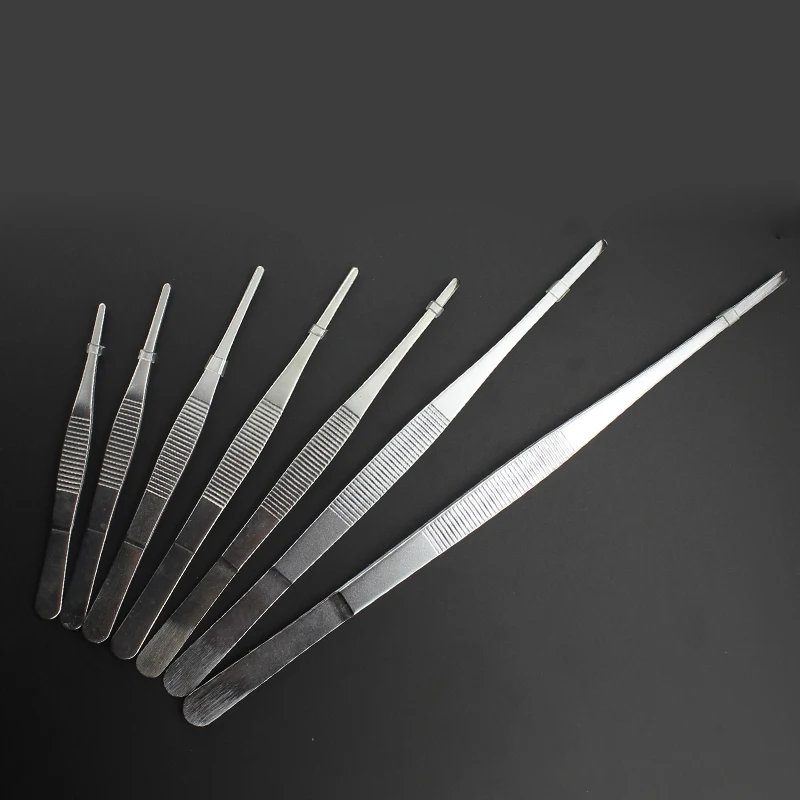 Stainless Steel Tweezers Large Lengthened Round Head With Anti-Slip Tooth  Dressing Tweezers Thickened And Stiffened Straight - AliExpress