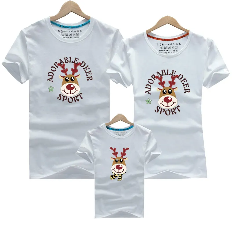 Christmas Mom Daughter Clothes Father Son Matching Clothing Family Look Cartoon Milu Deer Family Clothing Dad Mom Boy T-Shirt - Цвет: White