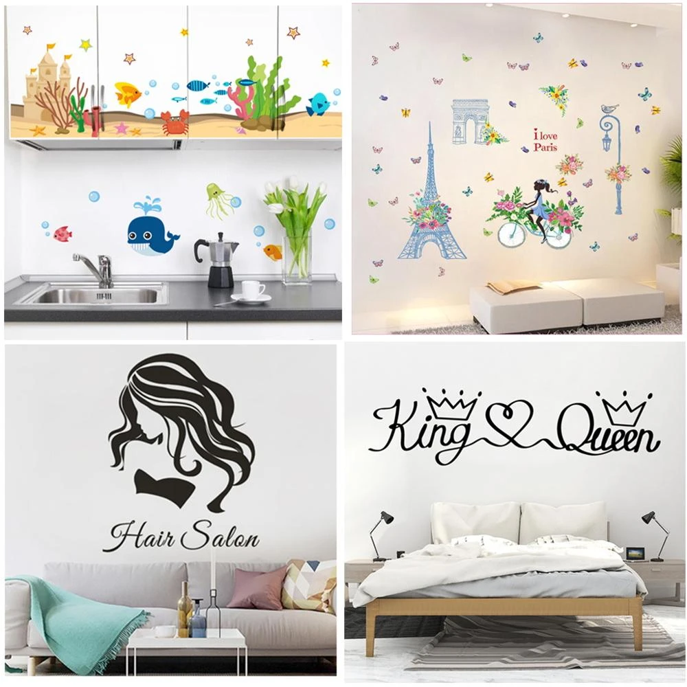Hair Salon King And Queen Paris Wallpaper Removable Wall Art Wall Stickers Home Decor Living Room For Kids Rooms Girls Bedroom Wall Stickers Aliexpress