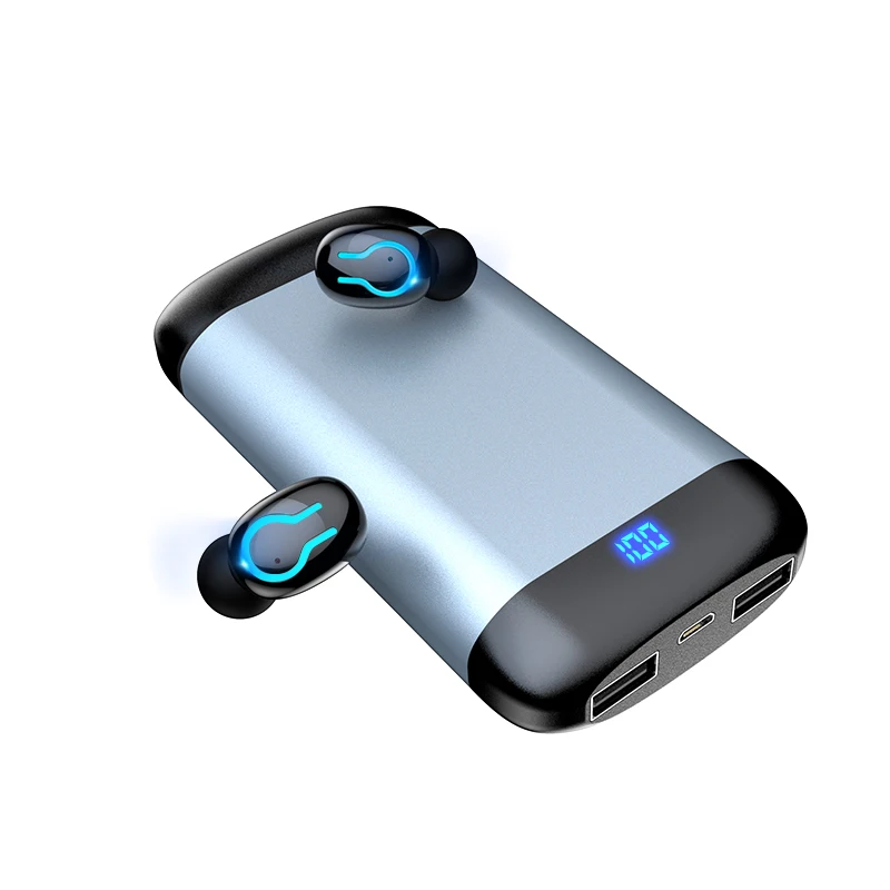 С 6000 мАч зарядным устройством Bluetooth наушники TWS стерео Спортивная Bluetooth гарнитура двойной микрофон беспроводные наушники для Xiaomi iPhone - Цвет: Серый