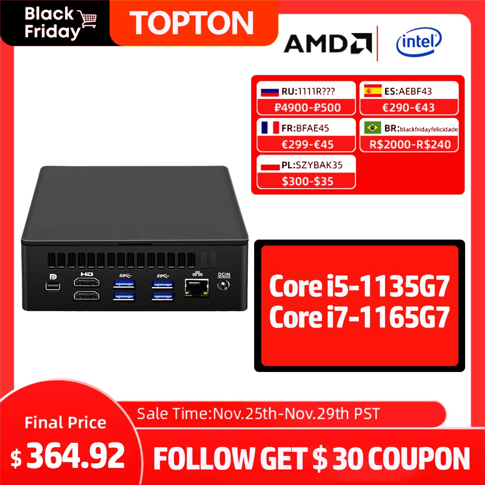 Дешевый мини-ПК 11-го поколения Core i5-1135G7 4 * 2 DDR4 M.2 NVMe NUC компьютер Windows 11/10 Linux WiFi