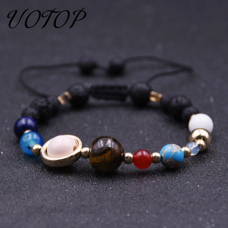 

UOTOP 2019 Hot Fashion Universe Galaxy the Nine Planets Solar System Guardian Star Natural Stone Beads Bracelet for Women Men
