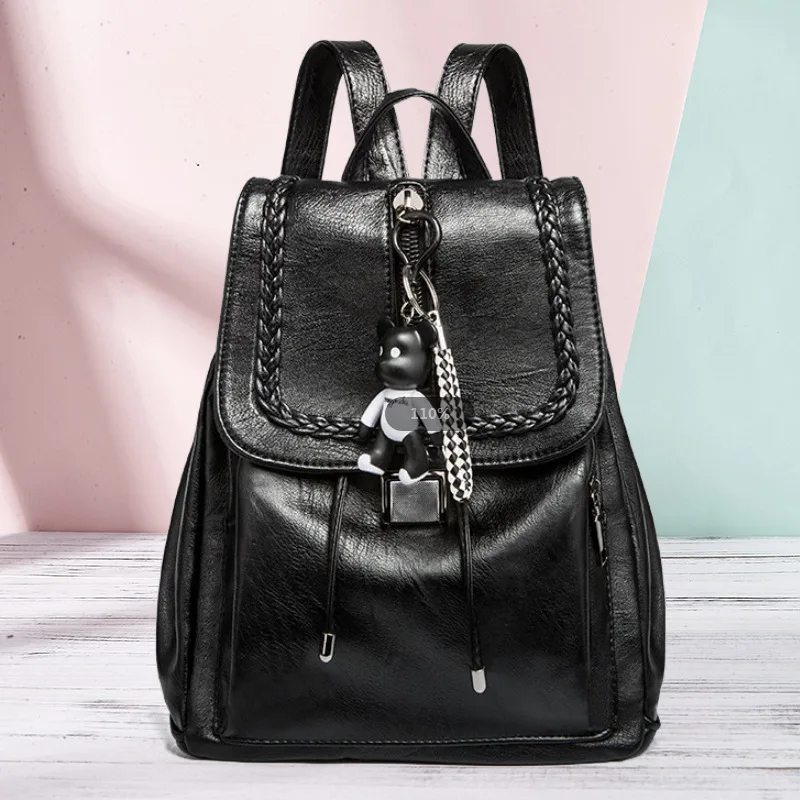 

MAIDINI 2019 New Style Women's Simple Casual Backpack Students Zipper Square School Bag Soft Surface a Generation of Fat