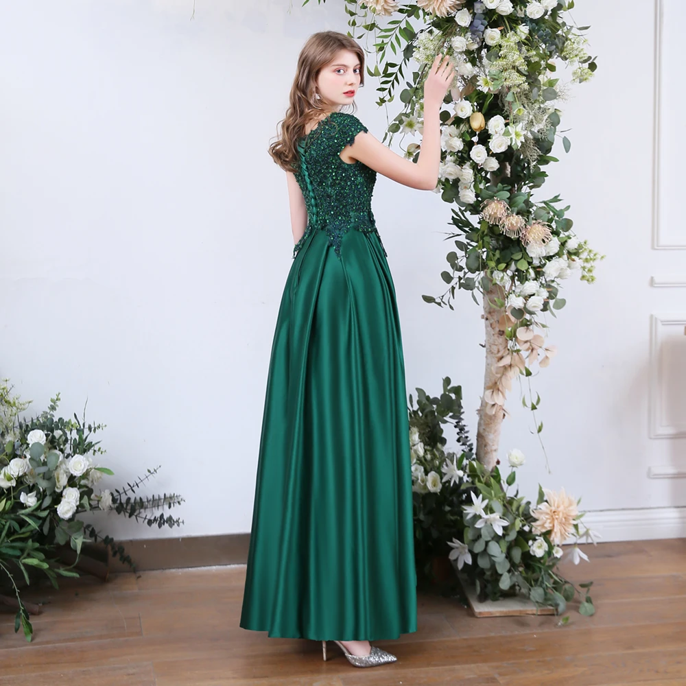 SSYFashion Новое роскошное вечернее платье, для банкета элегантное зеленое атласное кружевное платье, расшитое блестками, с длинными официальная Вечеринка платья Платья для специальных торжеств
