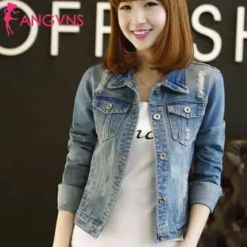 

Women Fashion Turn Down Collar Long Causal Sleeve Button Patchwork Pocket Denim Jacket Winter, Autumn