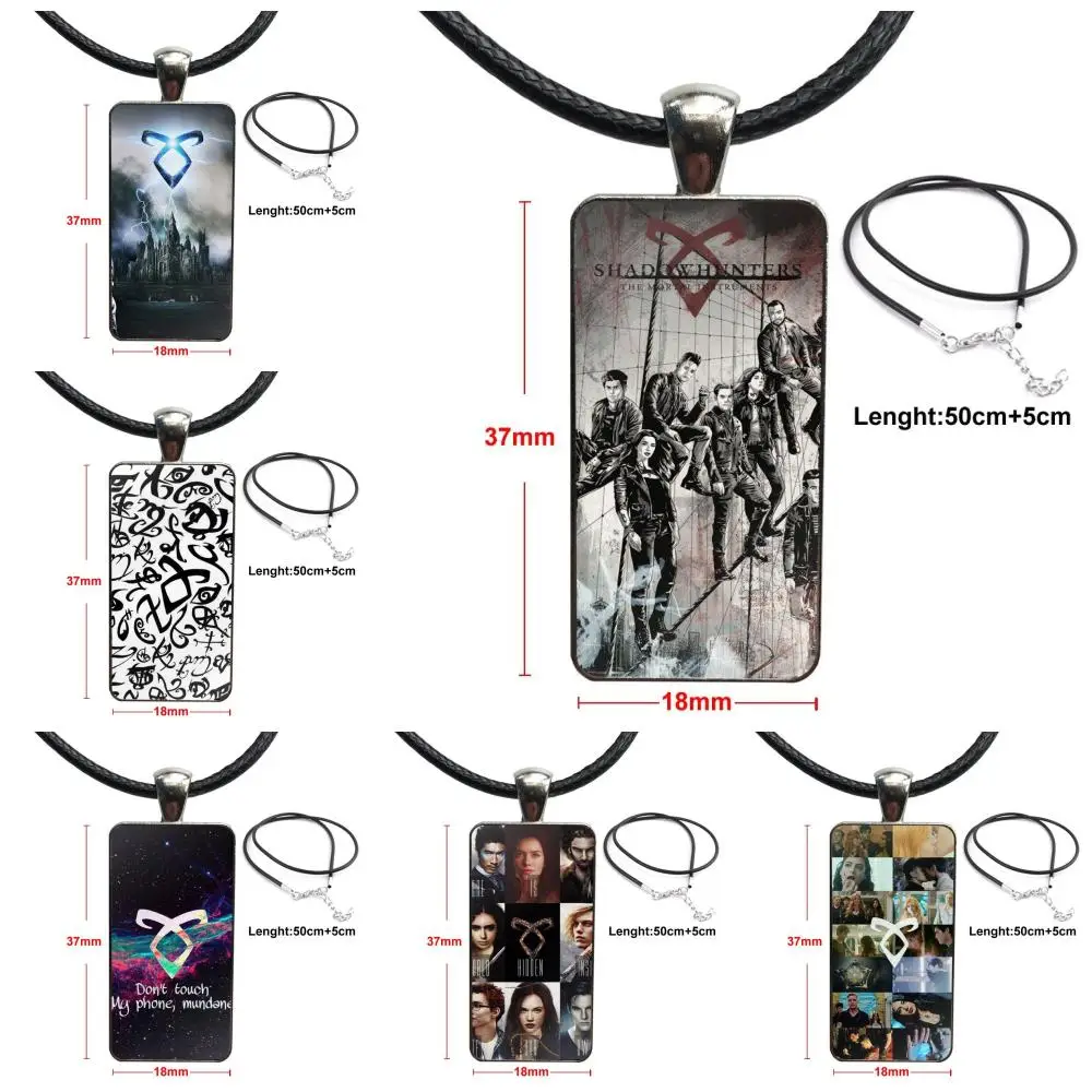 Glass Pendant Necklace Handmade Half Rectangle For Unisex Party Gift American Tv Shadowhunter Runes Colourful | Украшения и