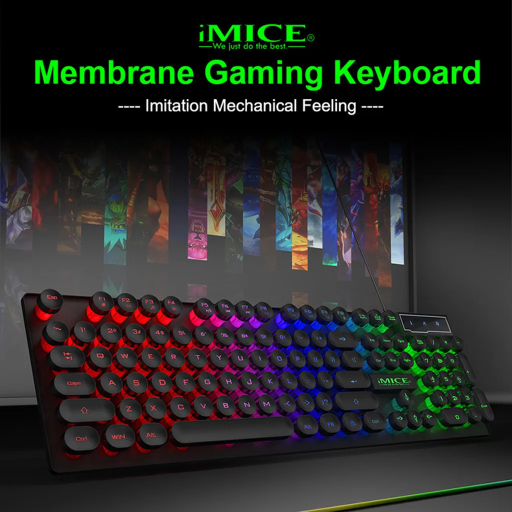 IMice AK-800 игровая клавиатура имитация механическая клавиатура с подсветкой геймерская Клавиатура проводная USB игровая клавиатура для компьютера