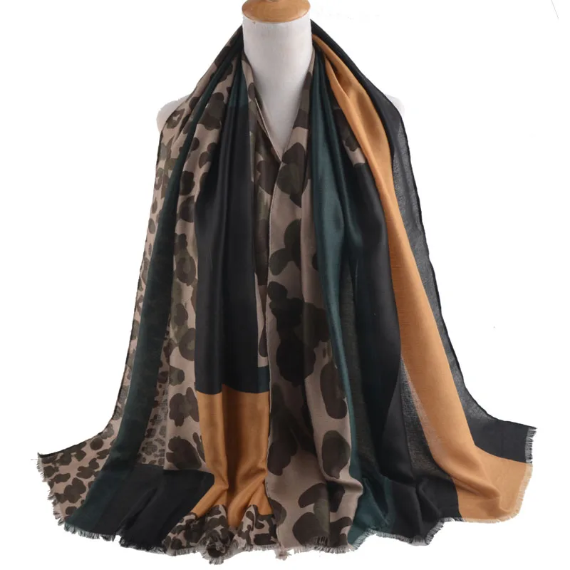 Зимний шарф в Корейском стиле, шейный платок с животным принтом, Леопардовый шарф, роскошный брендовый мусульманский хиджаб, головные шарфы, накидка, шаль, женское пончо