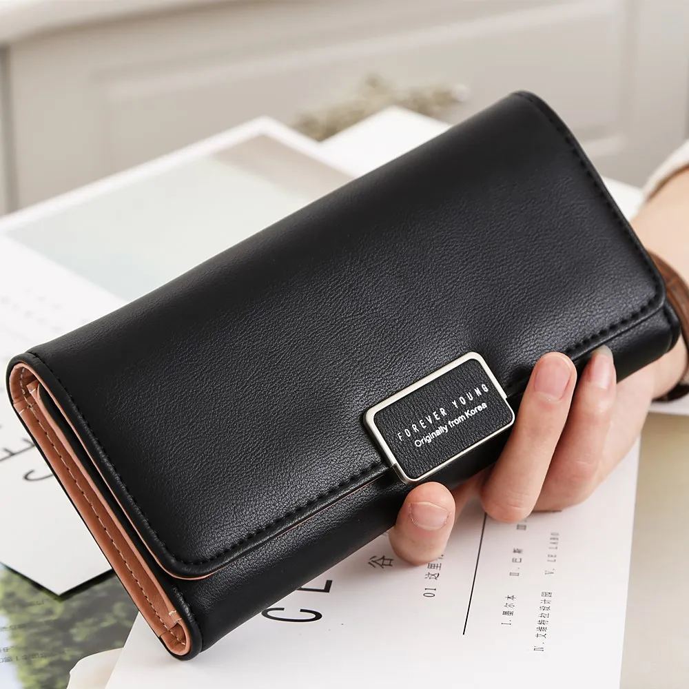 New Korean Women Wallet Simple Fashion Female Long 3 Folding Phone Bag