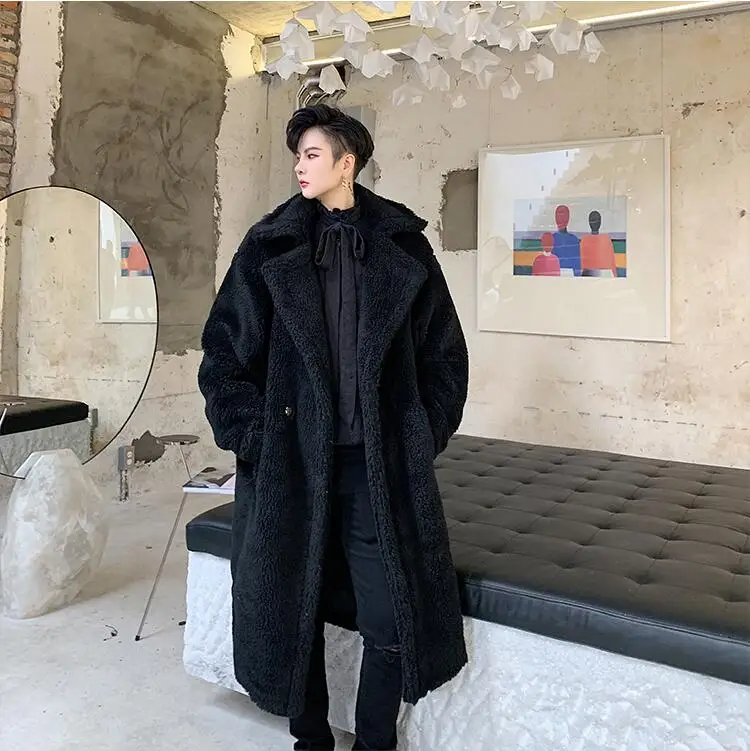 Зимняя одежда Корея Dongdaemun мужской длинный абзац свободный мех ягненка пальто темперамент Молодежный утолщение плюшевое пальто