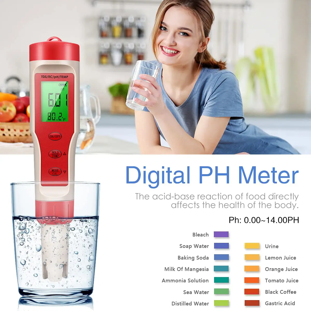 2/3/4/5/7 in 1 PH Meter TDS EC ORP Salinity SG Temperature Tool Digital Water Quality Monitor Tester for Aquarium water quality detector water tester ph meter