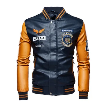 

Litthing New Autumn Winter New Men Leather Jacket Hit Color Street wear Baseball Jackets Man Thick Coat Casual Jaqueta Masculina