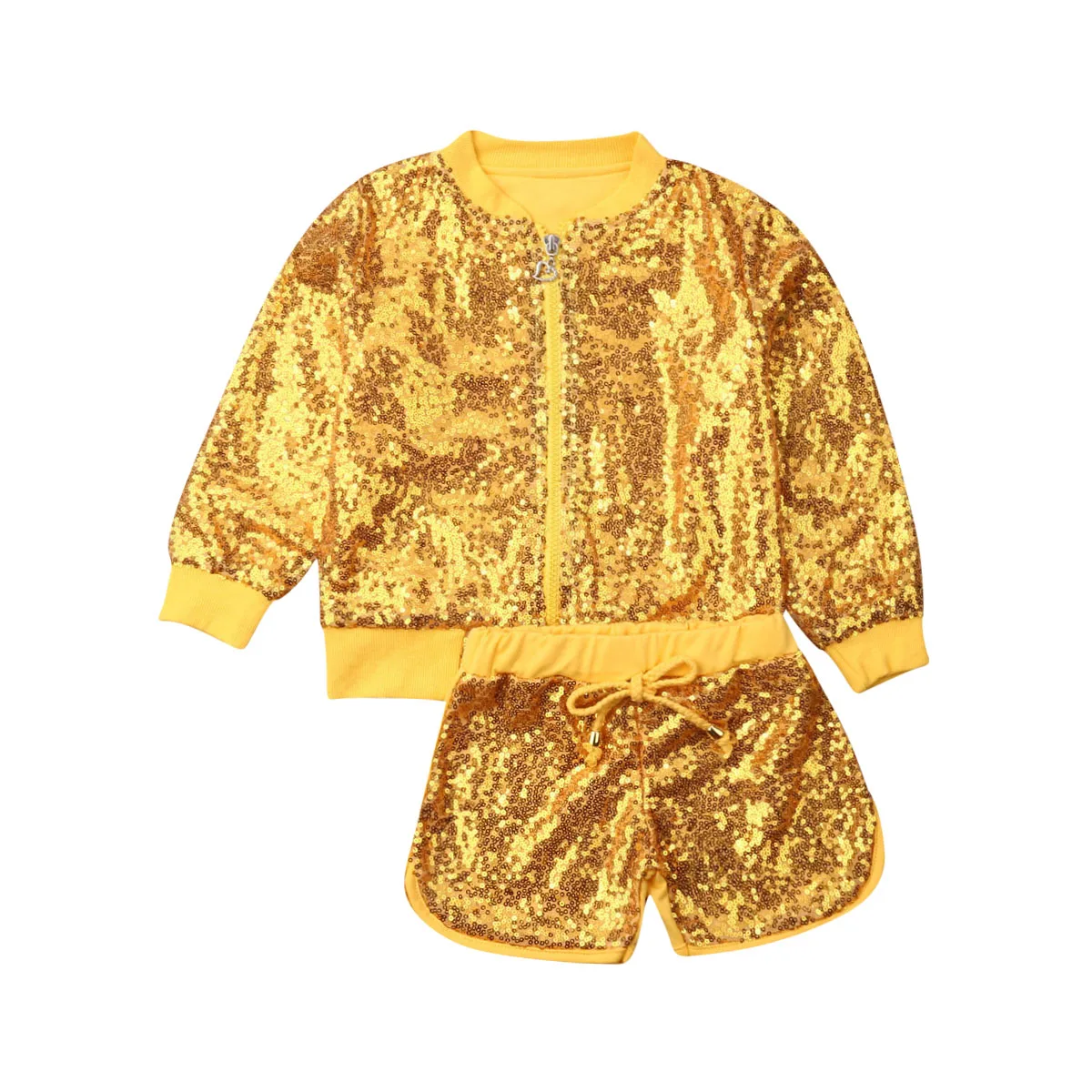 Одежда для маленьких девочек с блестками; комплект из 2 предметов; куртка на молнии; топы+ шорты; модная одежда; сезон осень - Цвет: as picture