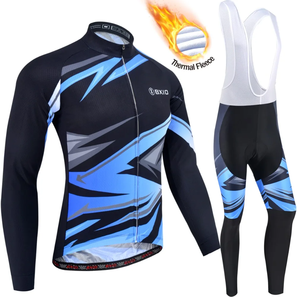 BXIO зимняя велосипедная одежда для мужчин, теплая флисовая велосипедная одежда с длинными рукавами и Биб колготки 200