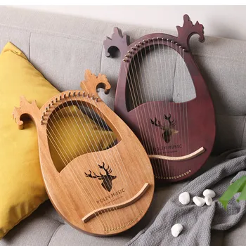 

16-Tone Log Lyre Portable Musical Instrument 16-Strings Solid Wood Veneer Lyre Stringed Instrument C55K Sale