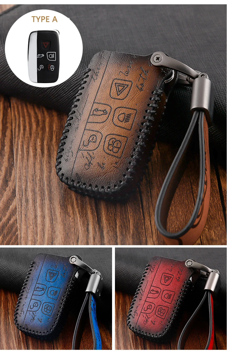 Leather Car Key Case Cover For Land Rover A9 Discovery Range Rover Sport 4 Evoque Freelander 2 Discovery