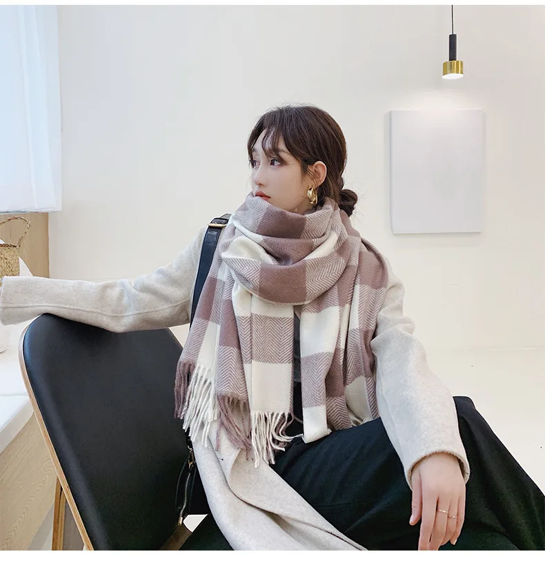 Luxury Brand Scarves Women Plaid Solid Cashmere Scarf Tassel Love Pattern Pashmina Echarpe For Lady Cape Shawls And Wraps