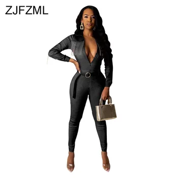 

Tassels Spliced Rompers Womens Jumpsuit Turn Down Collar Long Sleeve Bodycon Playsuit Streetwear Zipper Up Sashes Party Bodysuit