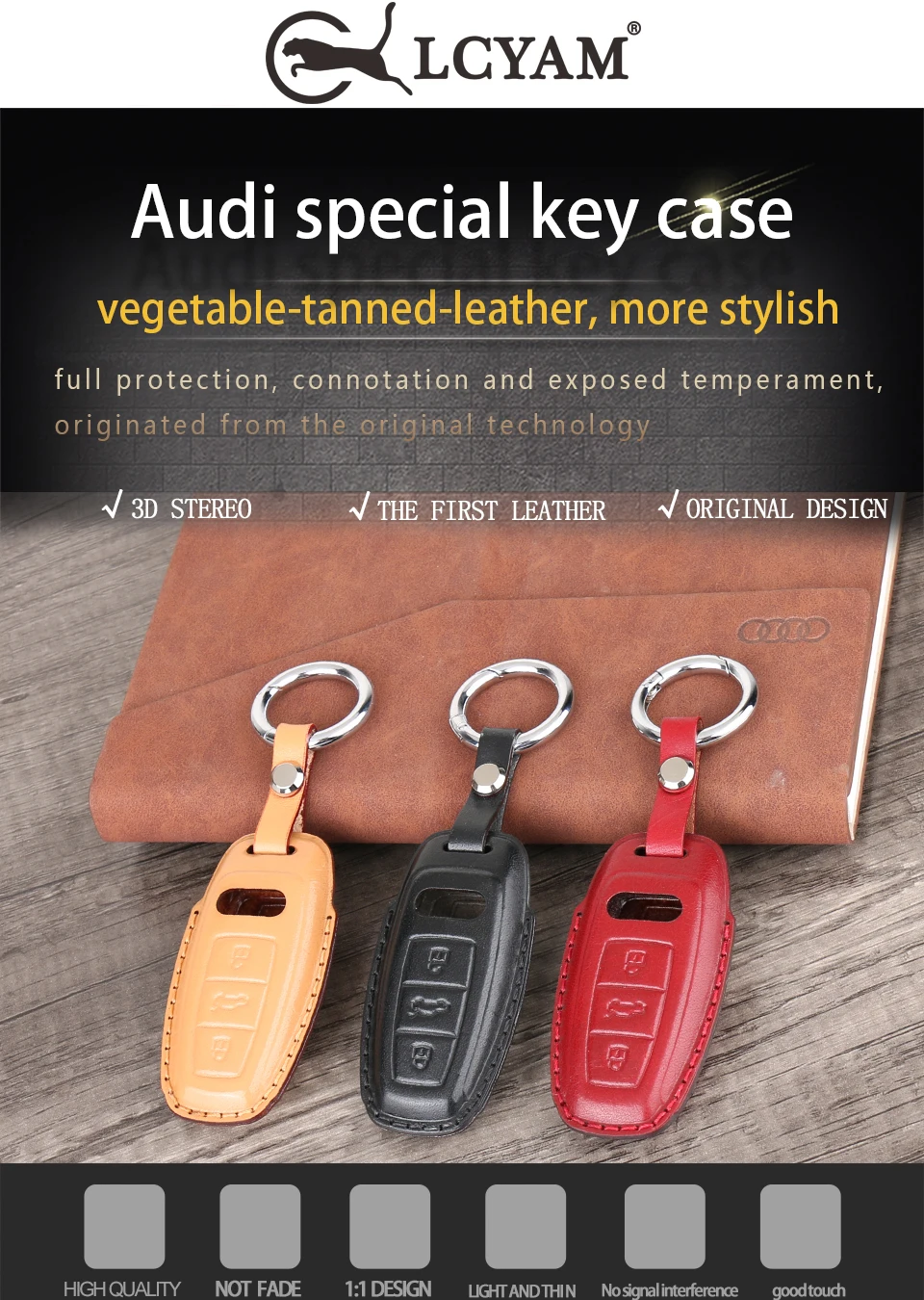 Кожаный чехол для брелка с ключом с брелком для Audi A4 A6 A7 A8 A8L Q5 Smart Key Holder 3 кнопки