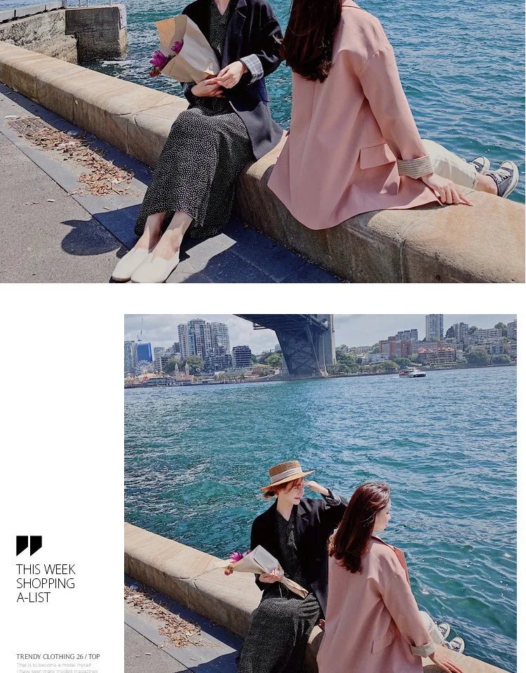 Женская одежда куртка Женская Корейская одна застежка сплошной цвет осенний маленький костюм свободный британский стиль женский костюм