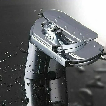 

Modern Waterfall Bathroom Tap Basin Sink Mono Mixer Chrome Cloakroom Simple Waterfall Faucet All Copper Wide-mouth Hot