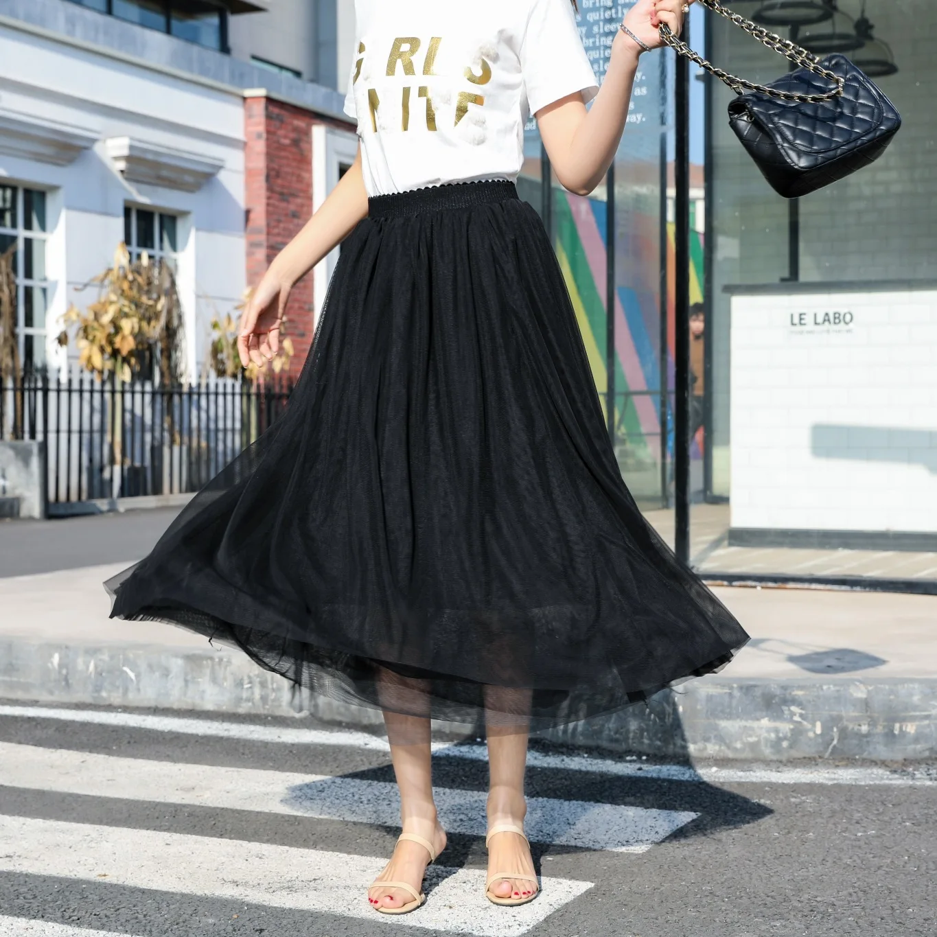 

Spring And Summer-Three Layer Mesh Skirt Skirt Women's Medium-length High-waisted a Mesh Skirt Tutu Princess Skirt