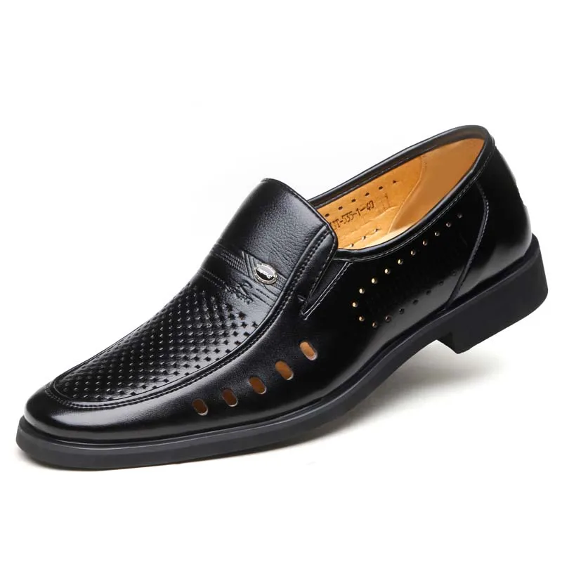 2020 New Summer Men Casual Leather Shoes Business Male Hollowed Out Shoes Solid Men Shoes Slip-on Round Toe Breathable