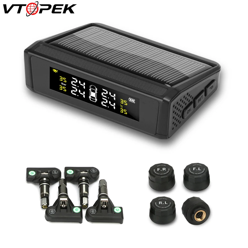 

Vtopek TPMS Tire Pressure Solar Car Tire Pressure Monitoring System Security Alarm Systems 4 Tire Internal Externa Sensor