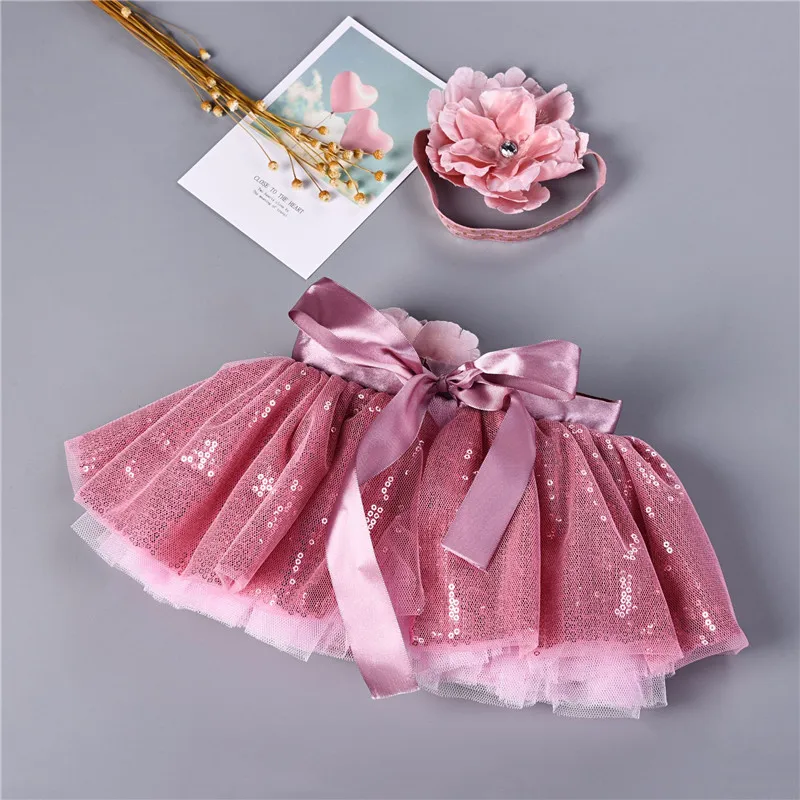 

Princess Girls Tulle Tutu Skirt Infant Newborn Short Skirts+Headband 2pcs Set Sequined Skirt Girls Flower Skirts Faldas