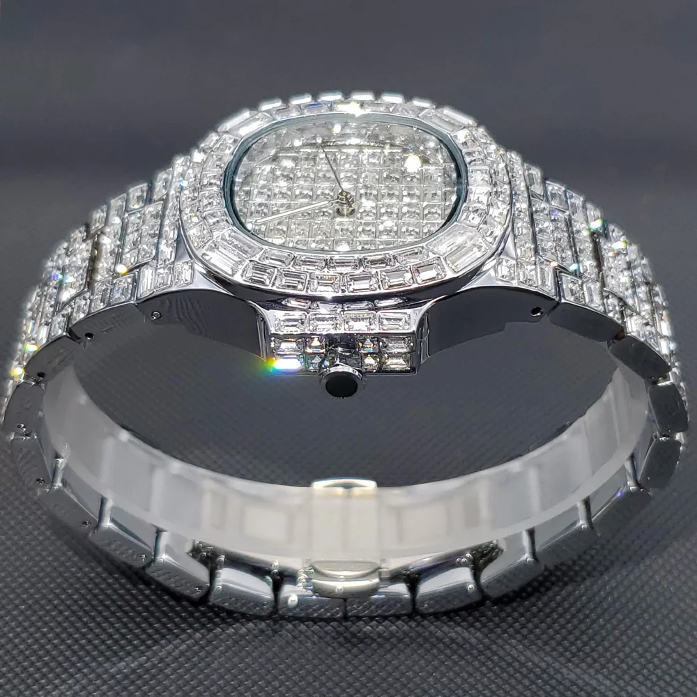 MISSFOX Orologi da uomo in oro pieno di diamanti Orologio da polso al quarzo bling ghiacciato Orologio AAA di alta qualità in acciaio inossidabile_voghion.com