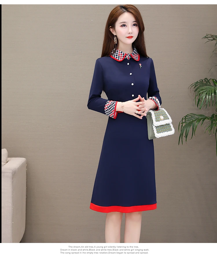 HAYBLST Брендовое женское платье новинка осень плюс размер 5XL одежда элегантный корейский стиль Модное лоскутное платье с длинным рукавом платье с отворотом