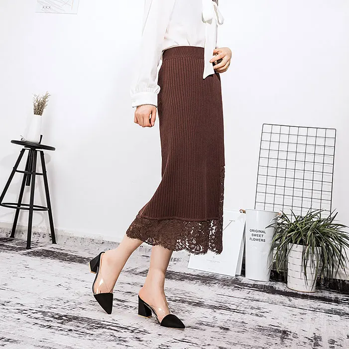 Осенние Kint юбки женские s с высокой талией кружевные миди юбки элегантные женские Облегающие юбки с разрезом по подолу Jupe женские юбки Saia уличная