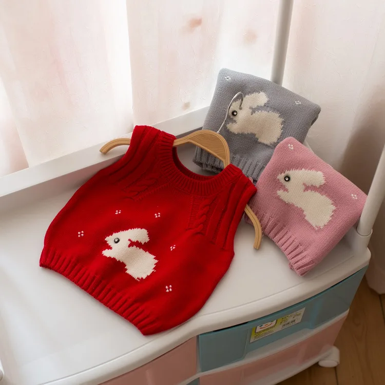 Mmtkids/коллекция года; Лидер продаж; детская одежда в Корейском стиле; сезон осень; Детский свитер для девочек; жилет с маленьким кроликом для маленьких детей; G776