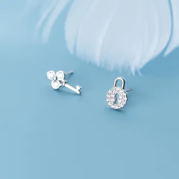

MloveAcc Classic 100% 925 Sterling Silver Key Lock Stud Earrings for Women Wedding Engagement Jewelry