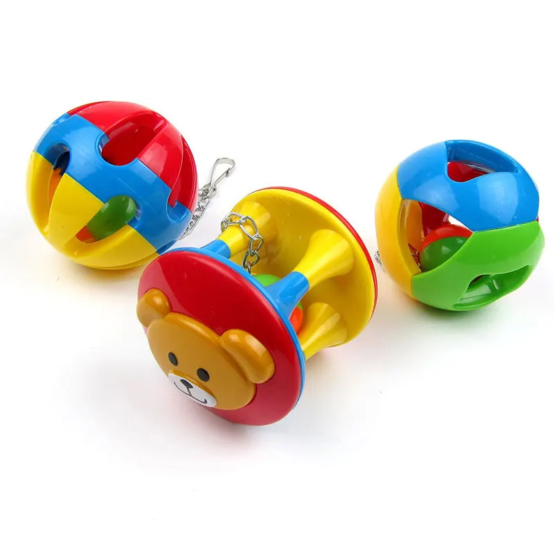 Pet Bird Plastic Chew Ball Birds Cage Hanging Toy with Bell for Parrot Cockatiel Parakeet Pet