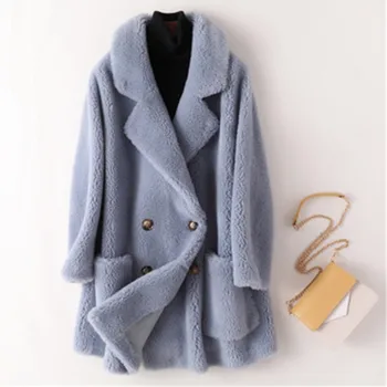 

2019 Winter Coat Women High quality Cashmere Fur Coat Fashion Double Breasted Thick Warm Long Fur Jacket Female Loose Overcoat