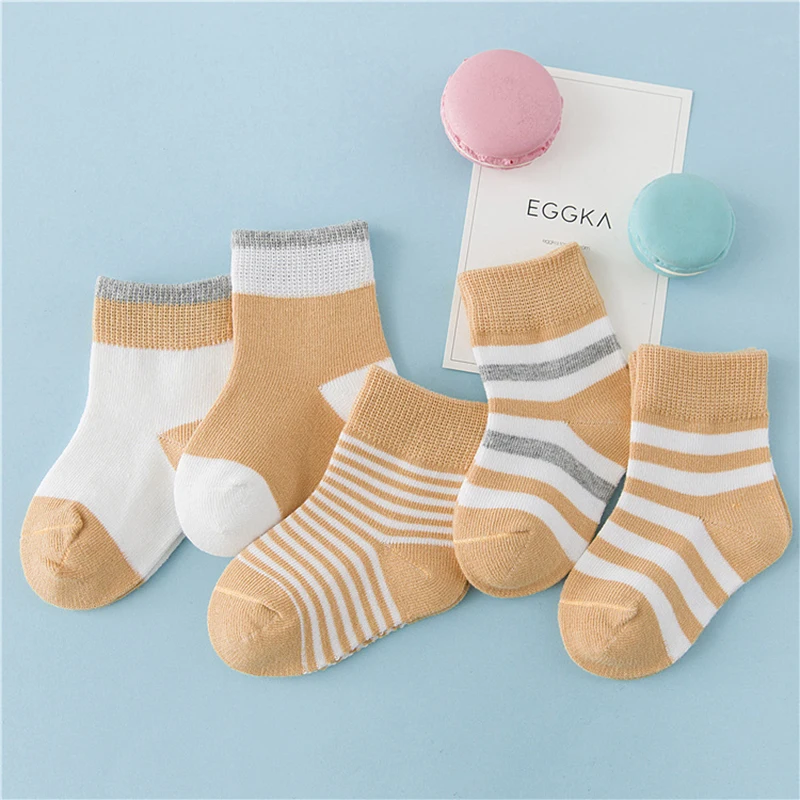 5Pairs/lot Children Socks Striped Tube Cotton Breathable Boy Girl Socks Cute Comfortable Children Socks Fit For 0-10 Years
