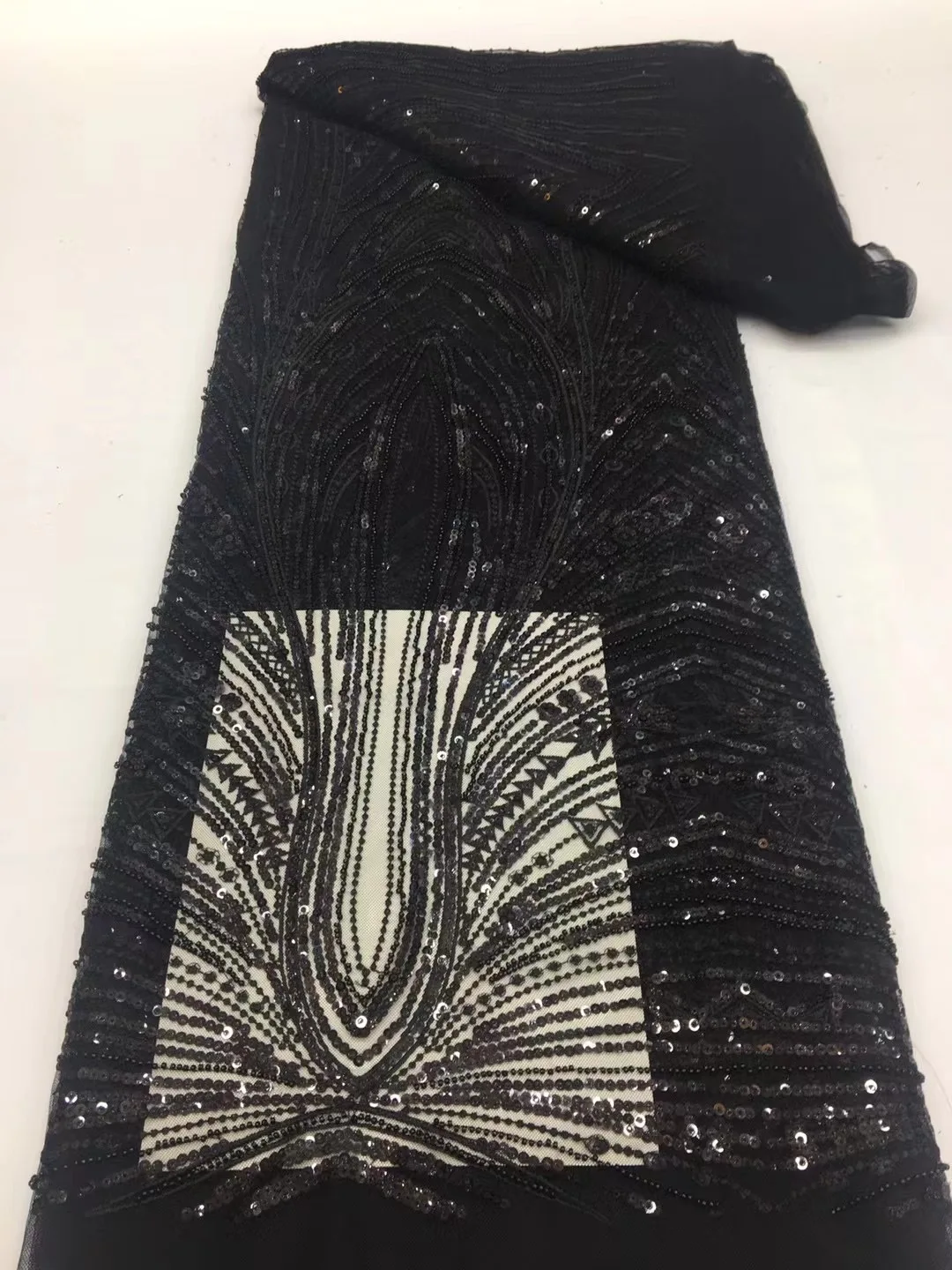 

(5yards/pc) High quality tube beads and sequins embroidered French net lace black African tulle lace fabric for party FSS426