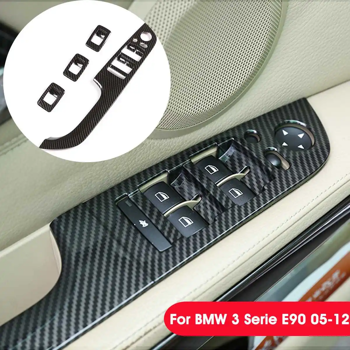 

Autoleader Car Door Window Lifter Switch Button Carbon Fiber Sticker Cover Trim Interior Molding Trim For BMW 3 Series E90 05-12