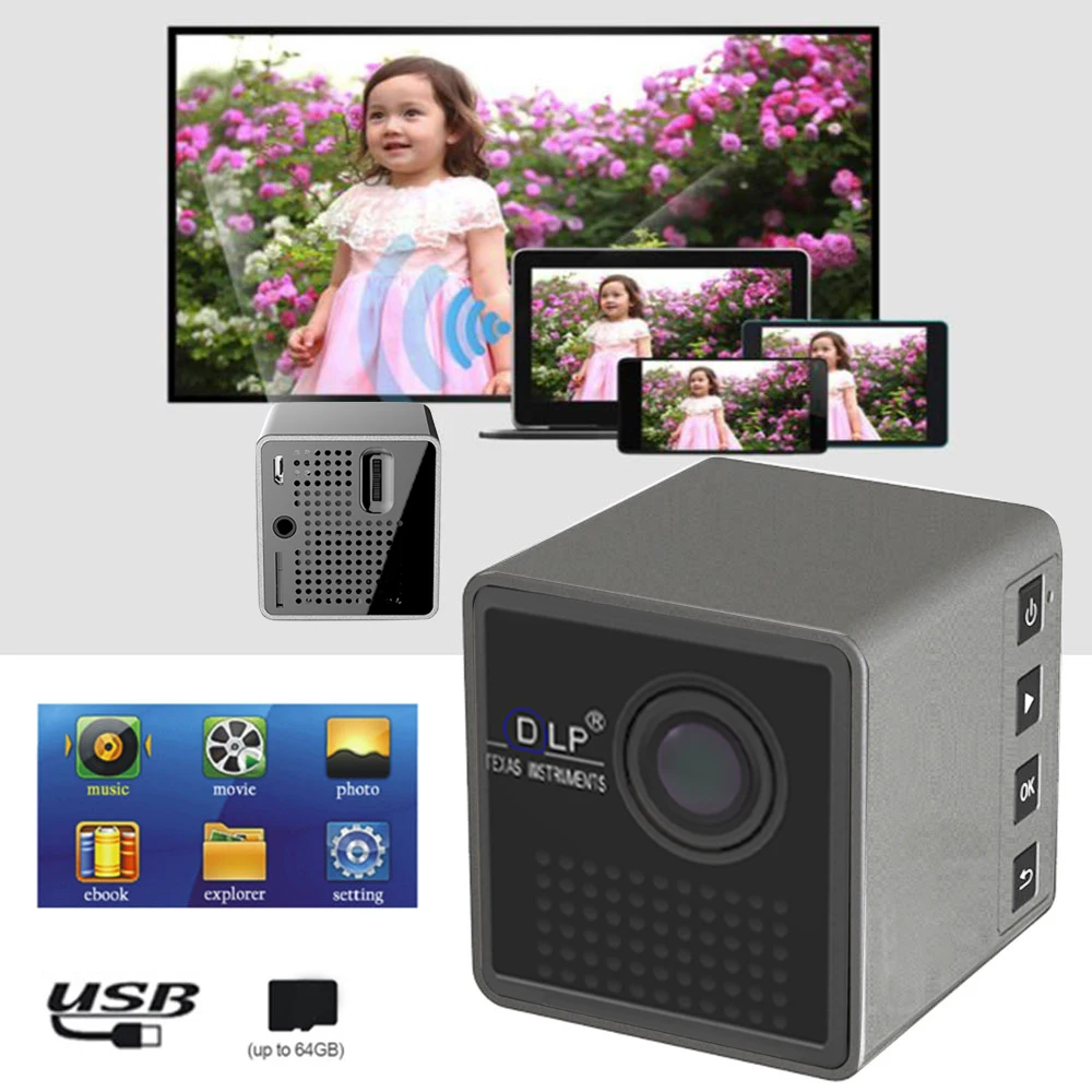 

P1S Ultra HD Mini Portable DLP Home Projector with Wifi Built-in Same Screen Function Home Movie Theater