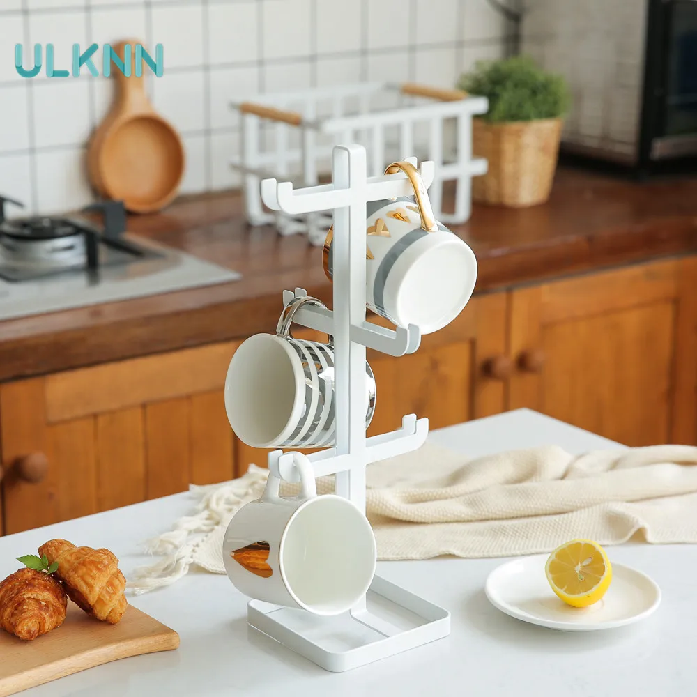 

Japan Style Iron Hanging Cup Holder Creative Cup Rack Multi-purpose Shelves Drying Rack For 6 Cups Kitchen Storage Organizer