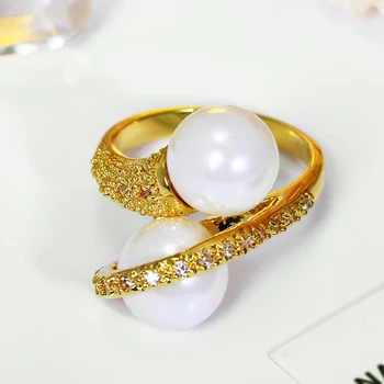 

Elegant Gold color pearl rings for Ladies crystal anel trendy finger ring best women gift fashion Statement jewelry