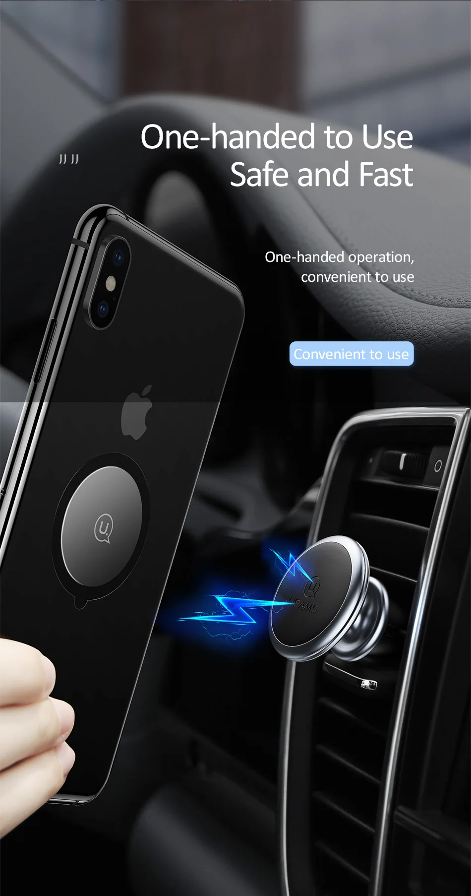 USAMS Magnetic Car Phone Holder for iPhone Samsung Xiaomi Magnet holder Air Vent Mount Cell Phone holder in car Supports stand